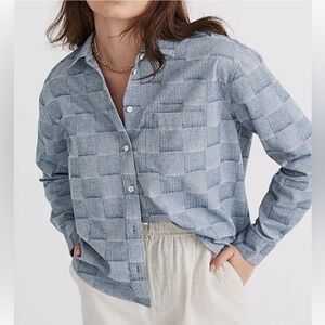 Madewell Kempton Button -Up Light Check Blue Shirt Size M